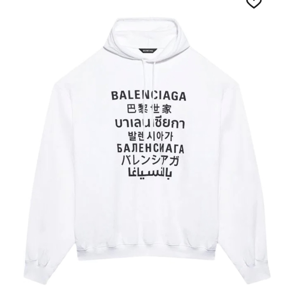 Authentic PREOWNED WHITE BALENCIAGA translation logo hoodie OVERSIZED MEDIUM
